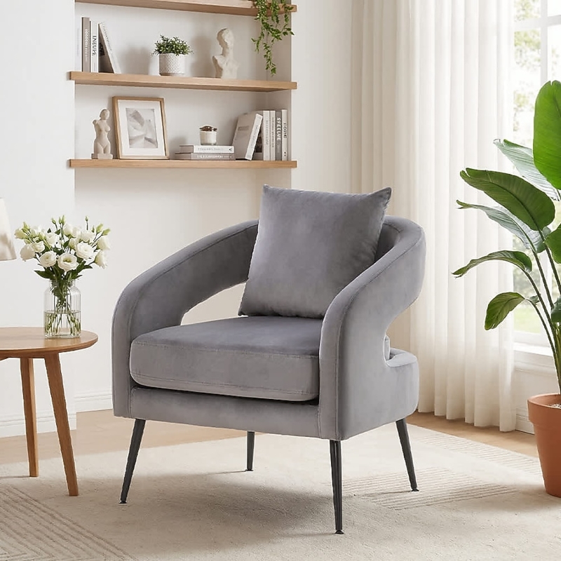 Accent Chair Open Back Channel Tufted Velvet Gold Legs