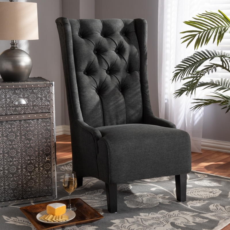 Accent Chair Open Back Design Grey Fabric Splayed Legs, Mid-Century Modern