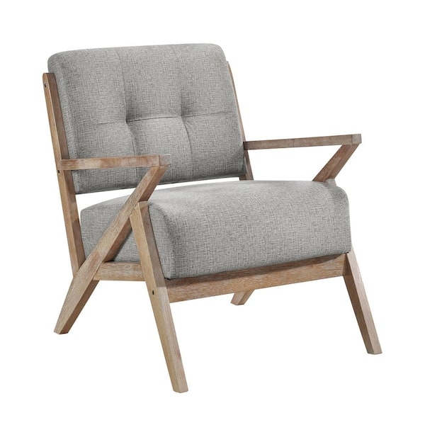 Accent Chair Open-Back Silhouette Gray Textured, Curved Wood Frame