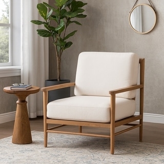 Accent Chair Open Wood Frame Angled Back Minimalist Scandi Style