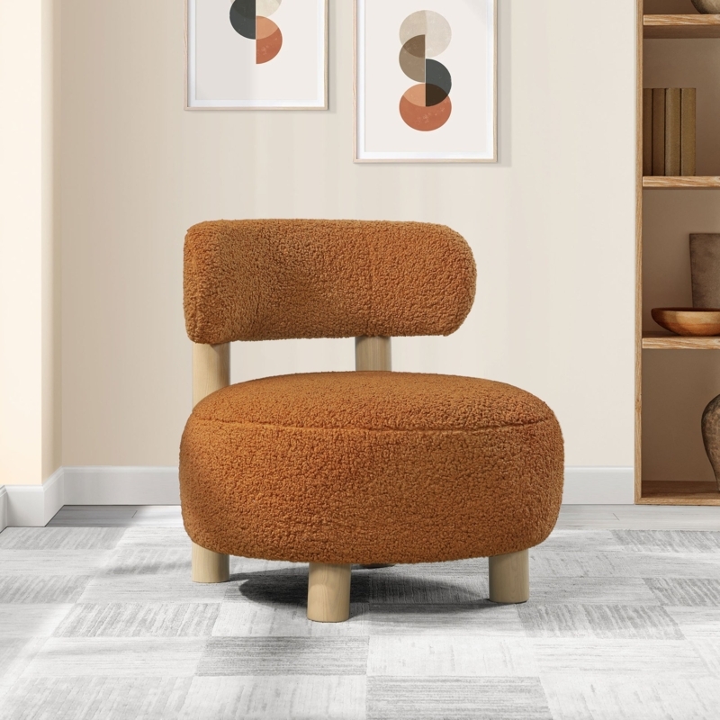 Accent Chair Orange Boucle Splayed Black Legs Mid-Century Modern
