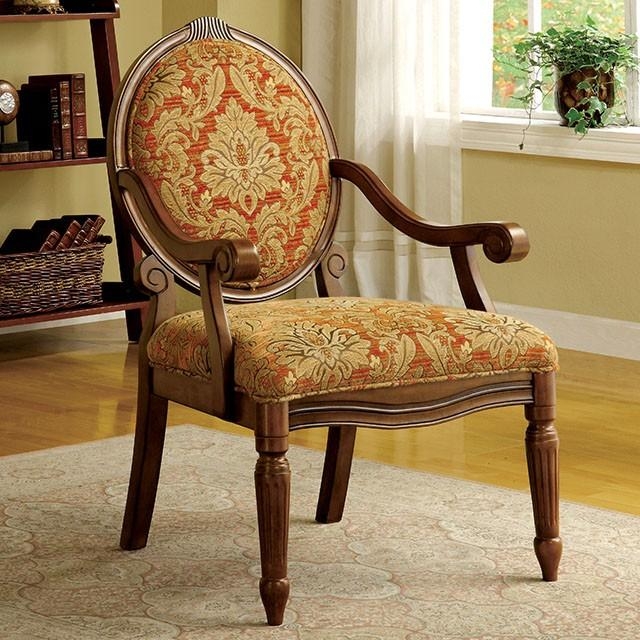 Accent Chair Orange Geometric Pattern Barrel Back Transitional Style