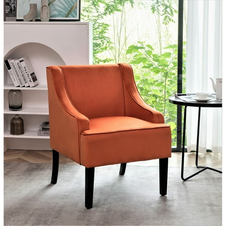 Accent Chair Orange Red Barrel Back Tapered Legs Modern Arms