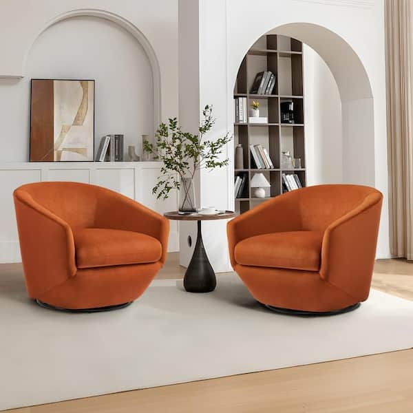 Accent Chair Orange Velvet Swivel Base Modern Living Room