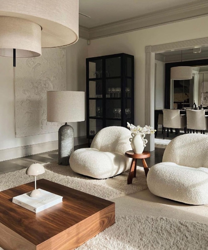 Accent Chair Organic Silhouette Recessed Base Boucle