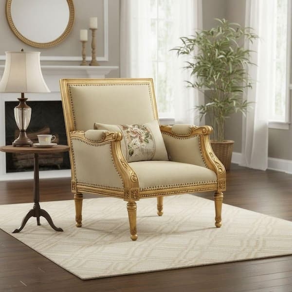 Accent Chair Ornate Carved Frame Antique Gold Button Tufted Traditional