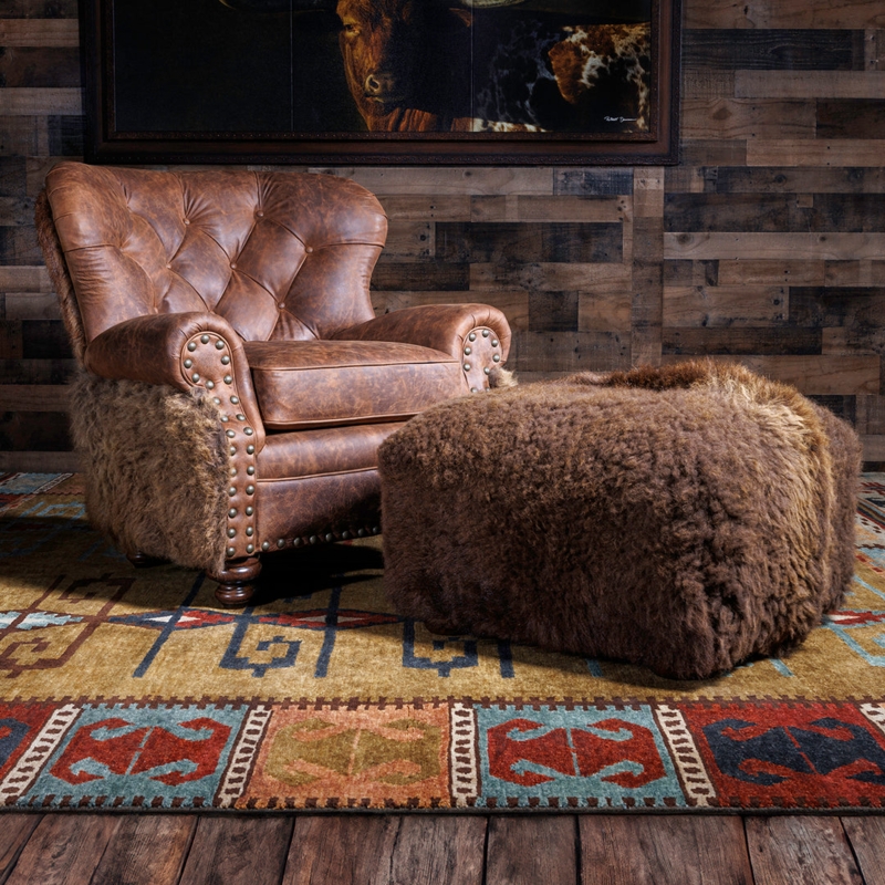 Accent Chair Oversized Distressed Leather Look Patterned Back Nailhead