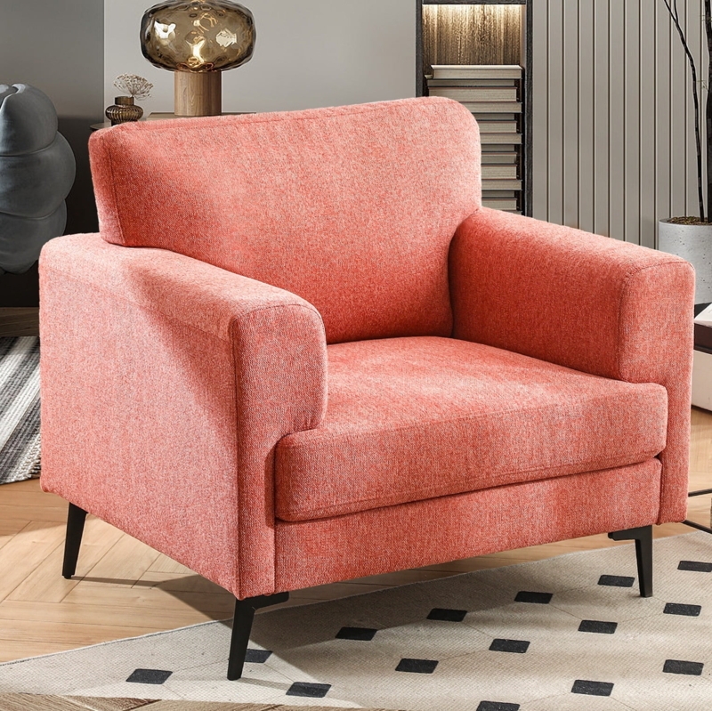 Accent Chair Oversized Mid Century Button Tufted Linen Like Fabric