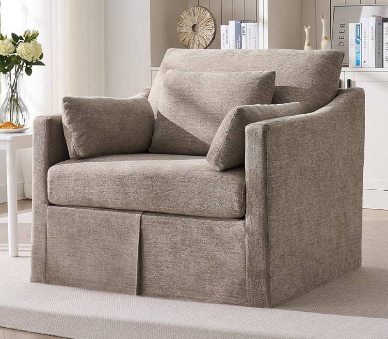 Accent Chair Oversized Slipcovered Sloped Arms Wheat