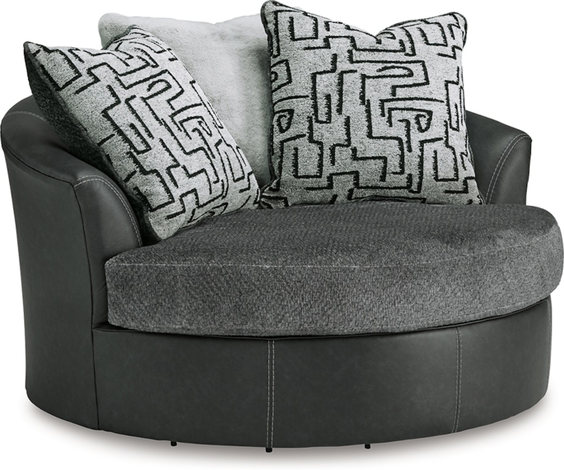 Accent Chair Oversized Swivel Light Gray Wingback With Pillows