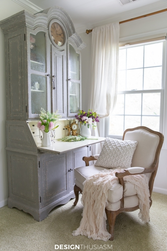 Accent Chair Pair with Carved Wood Frames and Cream Upholstery
