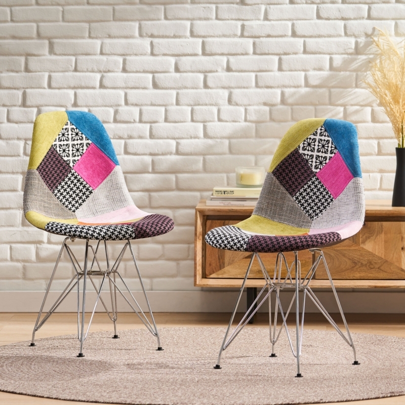 Accent Chair Patchwork Pattern Multi-Color Barrel Back Bohemian Decor