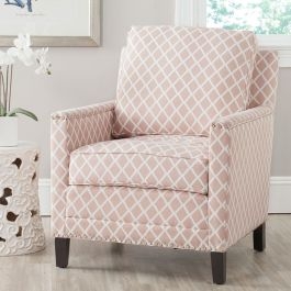 Accent Chair Peach and White Harlequin Diamond Pattern Barrel Back