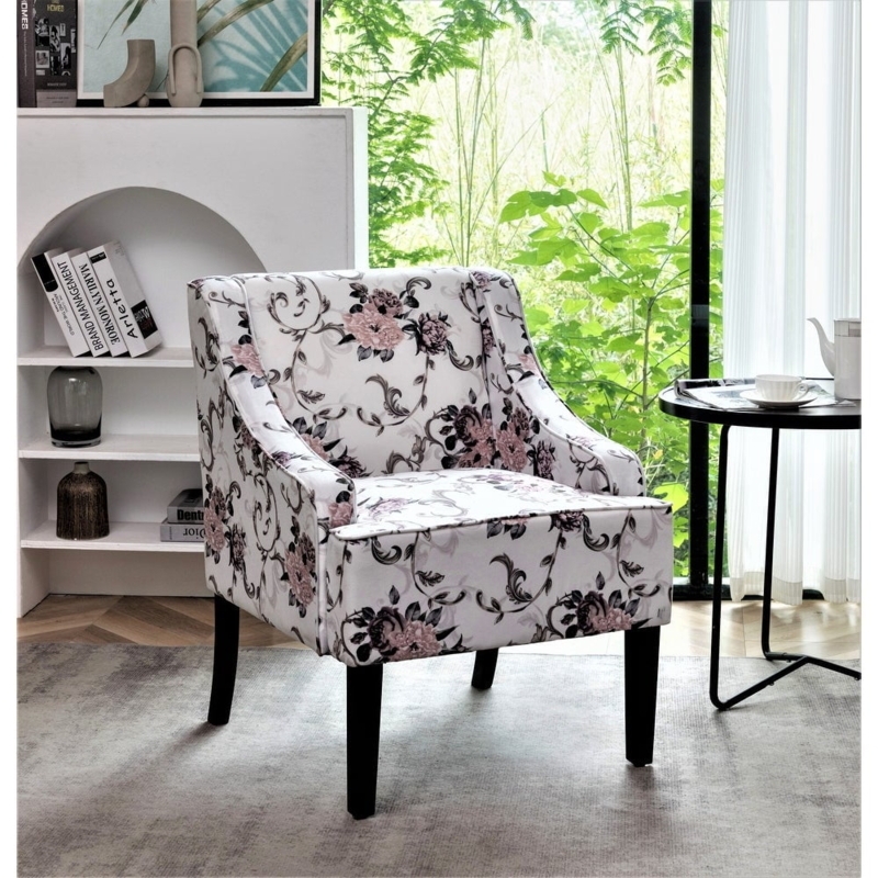 Accent Chair Pink Rose Color Matte Black Legs Splayed