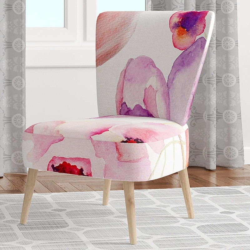 Accent Chair Pink Rose Floral Barrel with Gold Splayed Legs