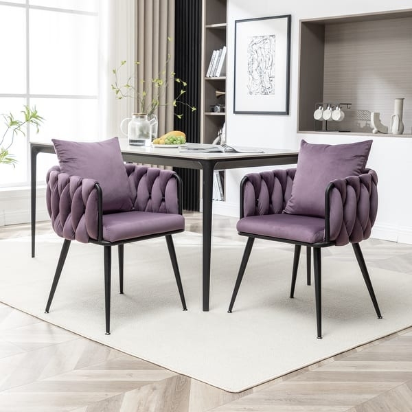 Accent Chair Plum Velvet Hand Woven Back Gold Tapered Legs Glam