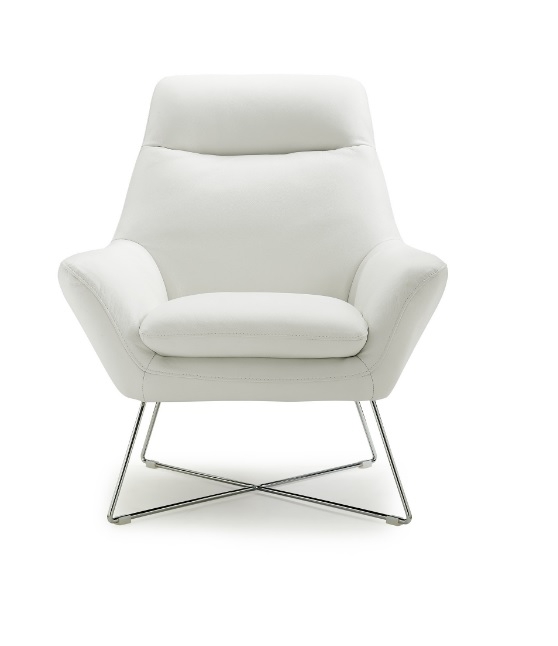 Accent Chair Polished Chrome Frame White Leather-Like Sled Base Modern