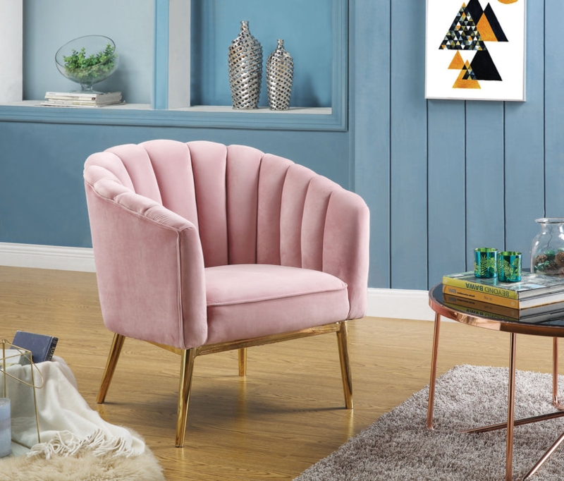 Accent Chair Polished Gold U Shaped Base Channel Tufted Velvet Seating