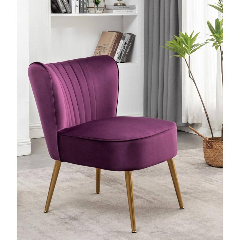 Accent Chair Purple Microfiber Fabric Flared Arms Button Tufted Retro