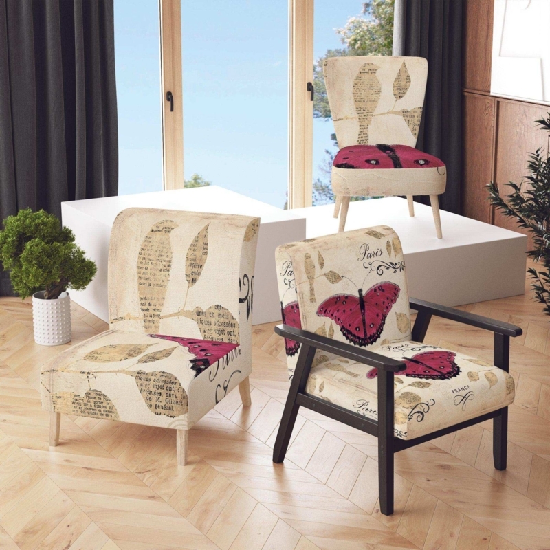 Accent Chair Red Butterfly Print Tapered Wood Legs