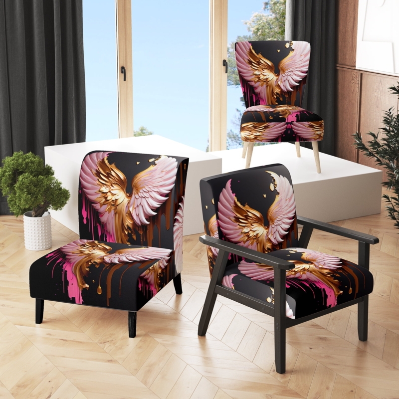 Accent Chair Rose Gold Onyx Marble Print Wing Shaped Backrest