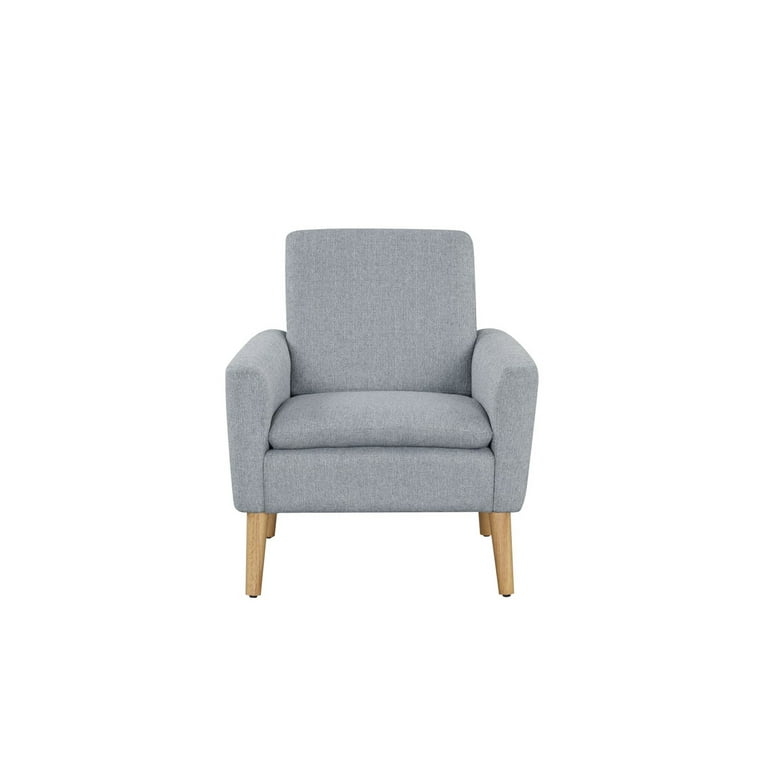 Accent Chair Round Arms Heathered Gray Linen Texture Fabric