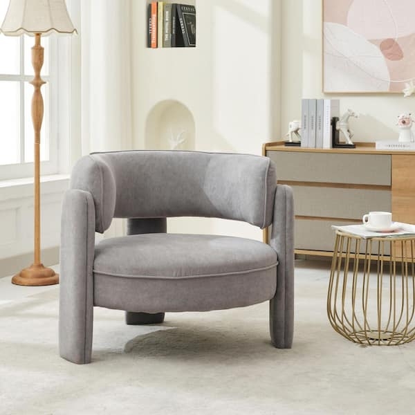 Accent Chair Rounded Silhouette Tapered Wood Legs Minimalist Gray