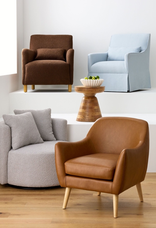Accent Chair: Rust Fabric, Black Metal Base, Modern Barrel Silhouette