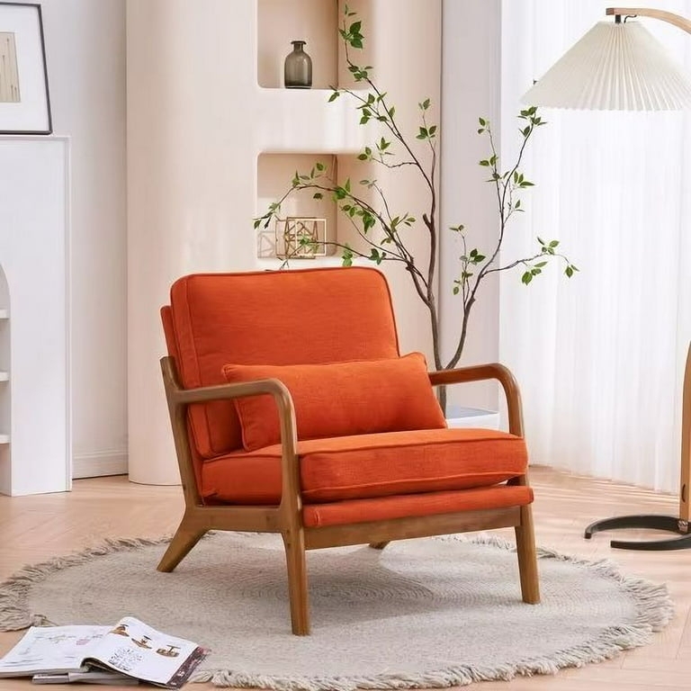Accent Chair, Rust Upholstery, Open Armrests. Mid-Century Reading Chair.