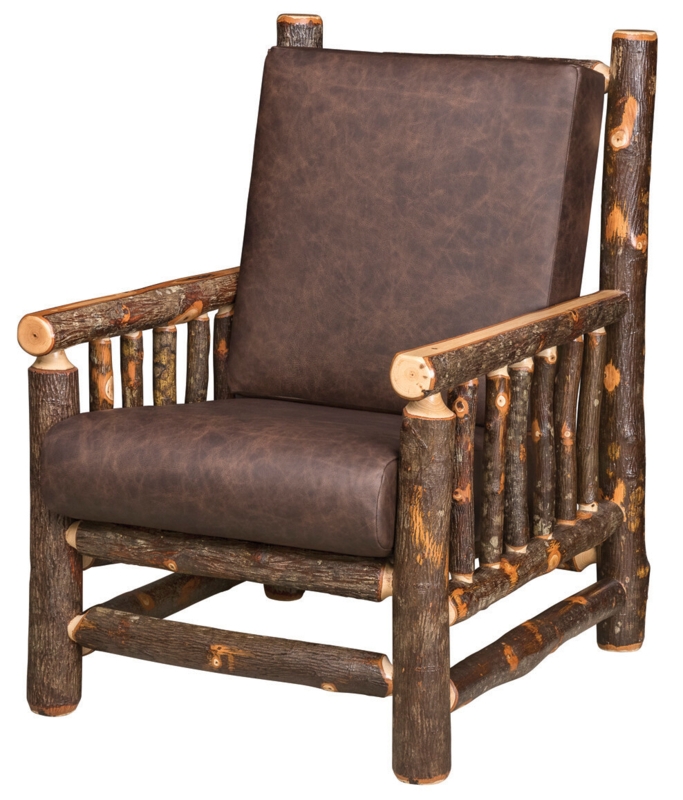 Accent Chair Rustic Hickory Branch Frame Hand Crafted Look Leather Like