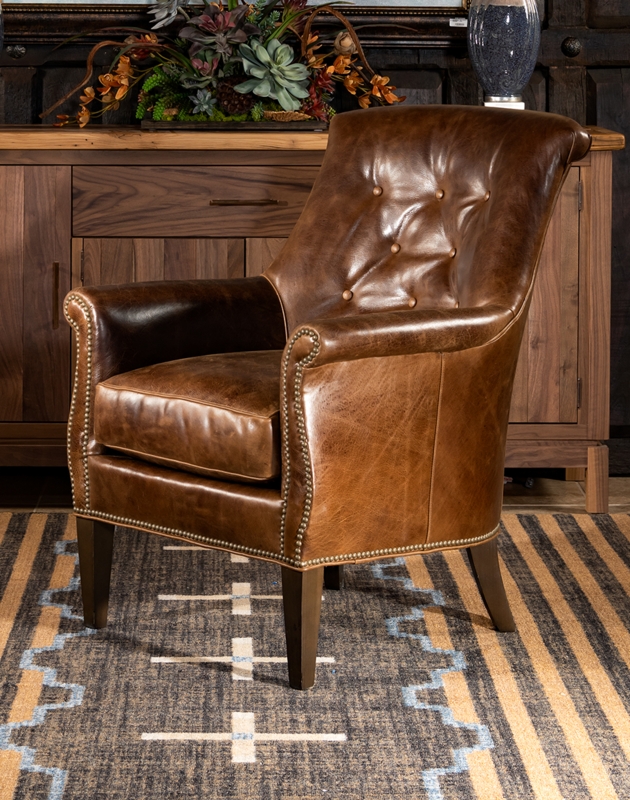 Accent Chair Rustic Western Leather Nailhead Trim Living Room Armchair