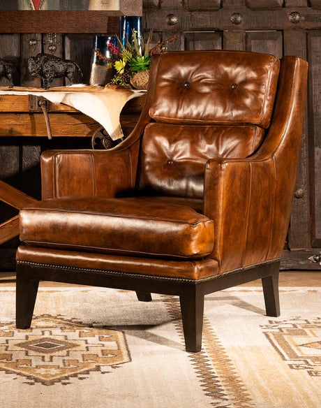 Accent Chair Saddleback Design Slung Leather Seat Rustic Lounge Seating