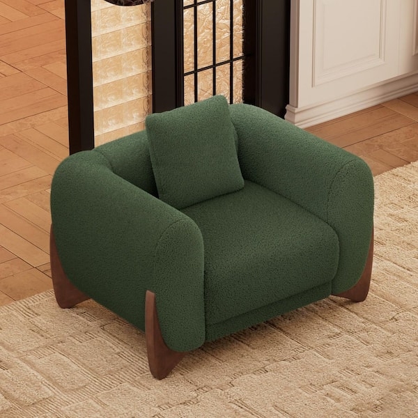Accent Chair Sage Green Sherpa Low Profile Boxy Silhouette