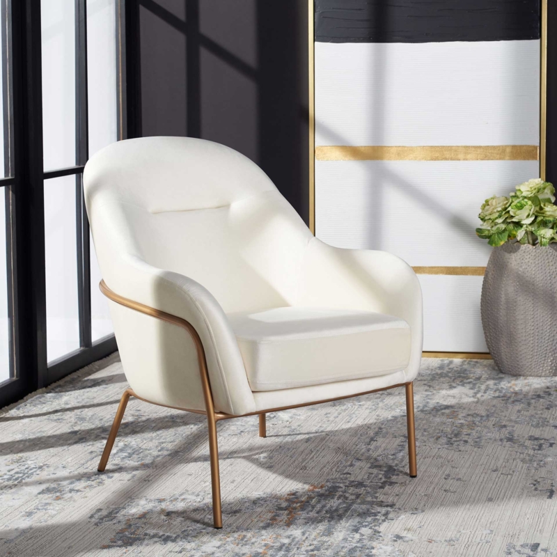 Accent Chair Scalloped Channel Tufting Gold Legs Art Deco Glam