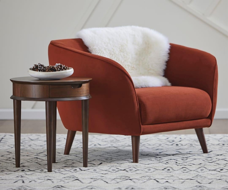 Accent Chair Scandinavian Shaggy Texture Light Wood Frame