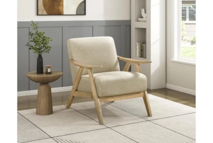 Accent Chair Scandinavian Spindle Back Natural Wood Frame Light Brown