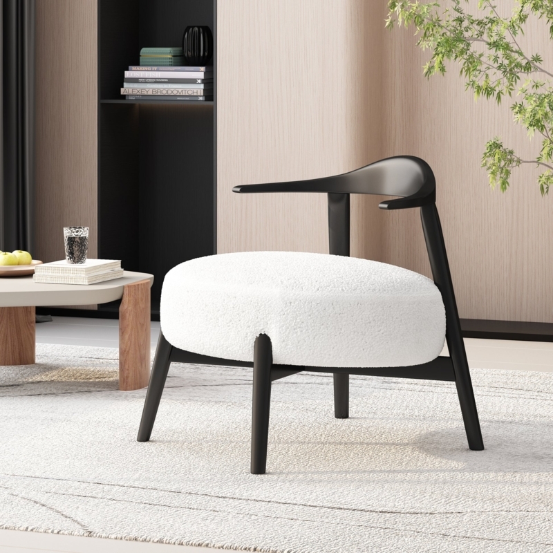 Accent Chair Scandinavian Wood Frame Boucle Texture, Organic Modern Style