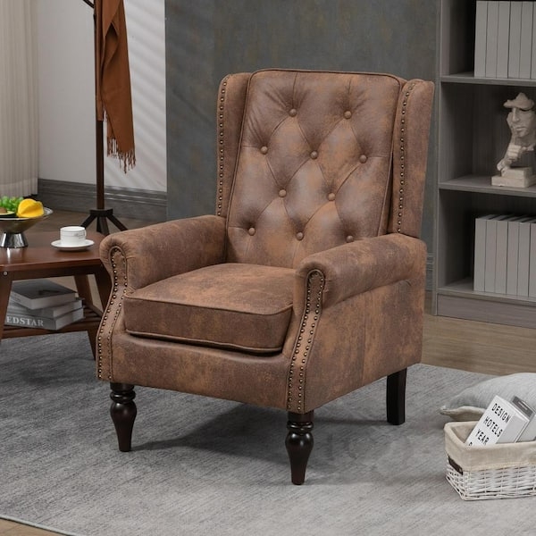 Accent Chair Scrolled Back Leather-Like Traditional Nailhead