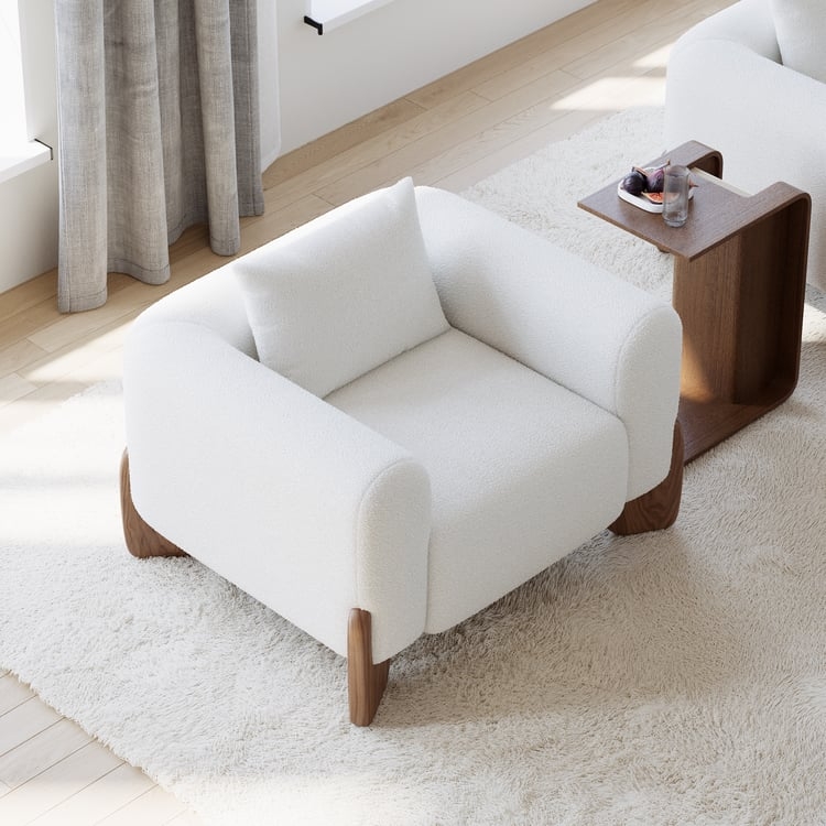 Accent Chair Sculptural Wood Frame Boucle Japandi Modern Lounge Chair