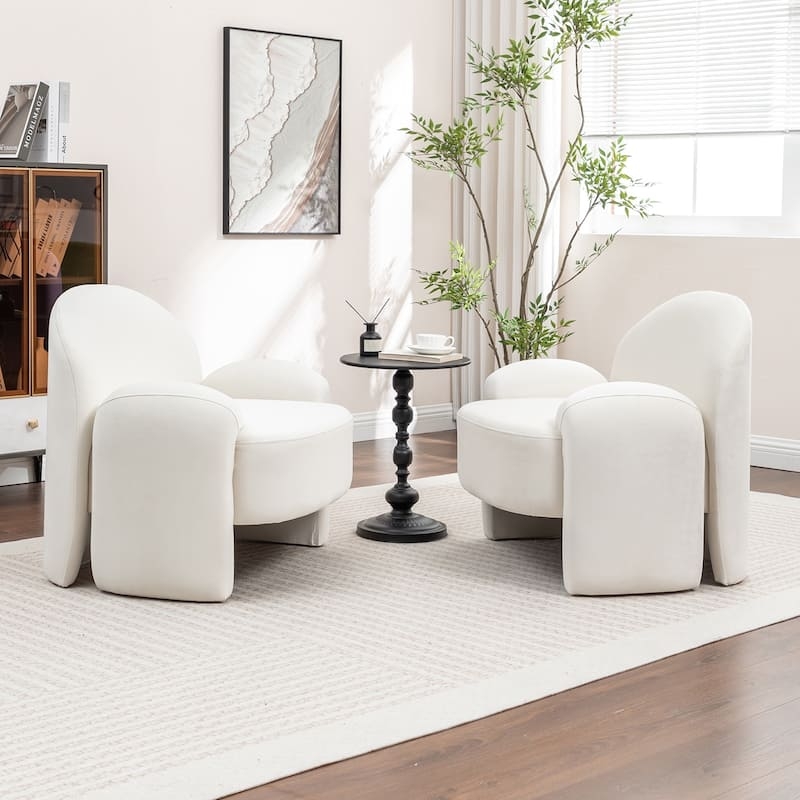Accent Chair Set Beige Velvet Channel Tufted Back Gold Legs