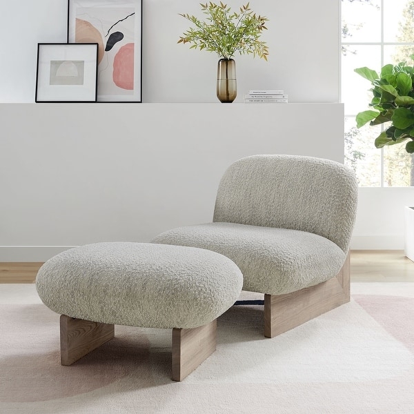 Accent Chair Set, Cream Boucle Fabric with Modern Gold Tapered Legs