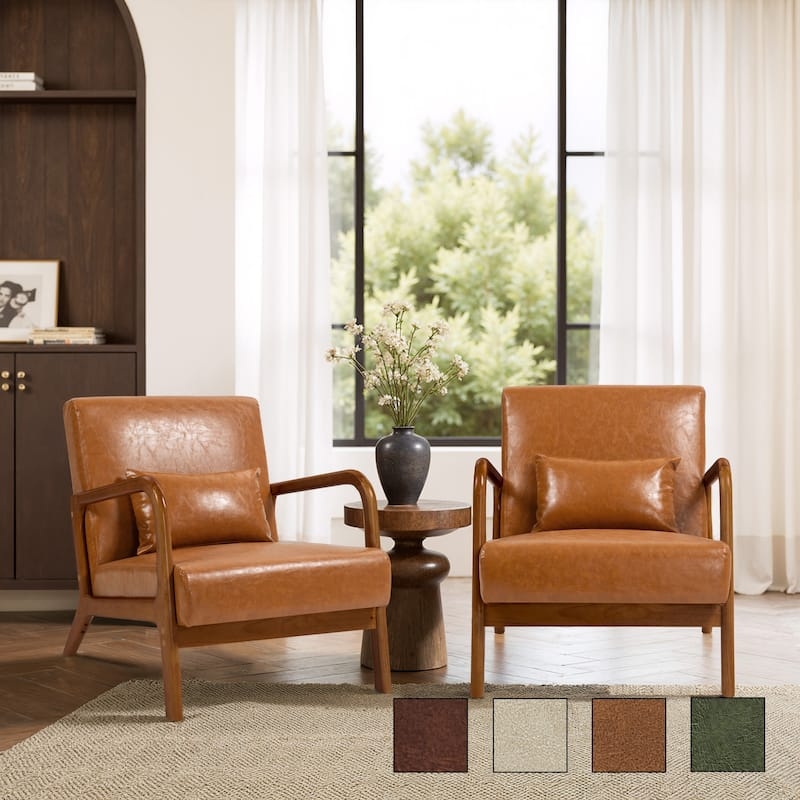 Accent Chair Set Curved Wood Frame Tapered Legs Cream Mid Century