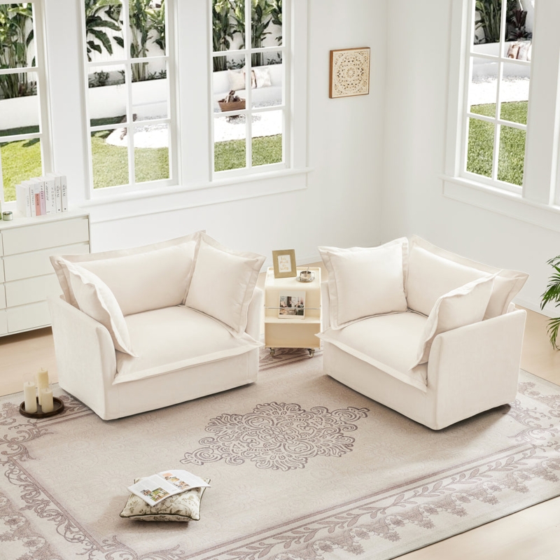 Accent Chair Set Deep Seat Slipcovered Chenille Texture