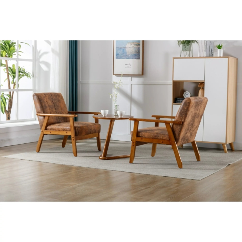 Accent Chair Set Grey Woven Slanted Back Curved Arms Dark Wood Frame