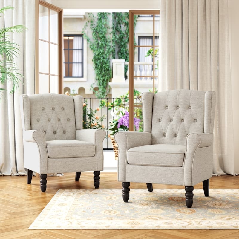 Accent Chair Set Light Blue Wingback Button Tufted Traditional Pair