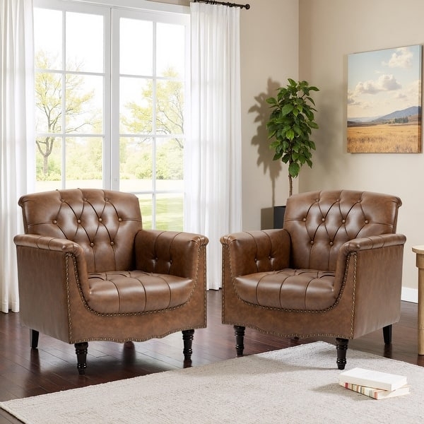 Accent Chair Set Mid Century Silhouette Diamond Tufting Tan