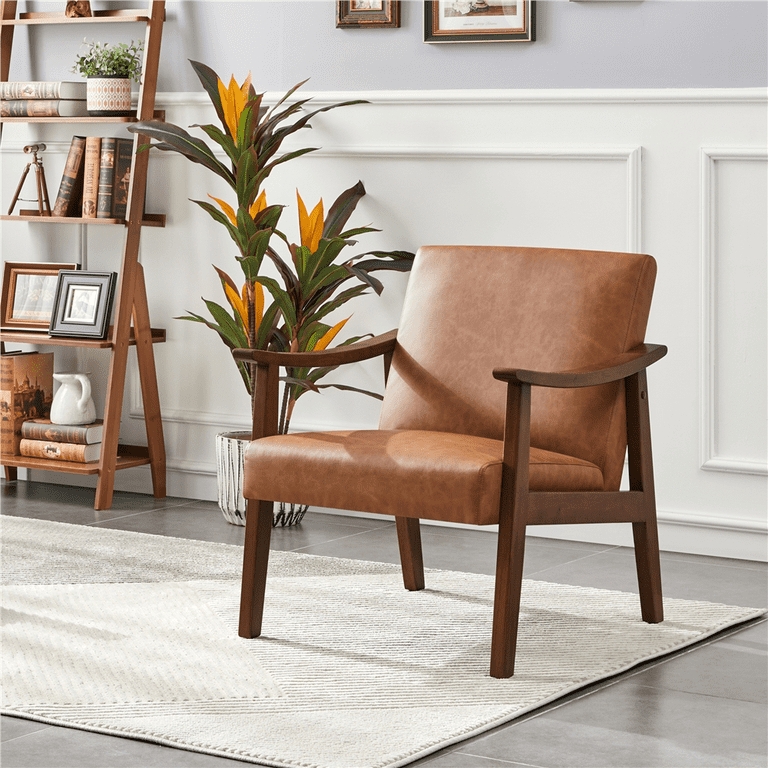 Accent Chair Set of 2 Brown Channel Tufted Faux Leather