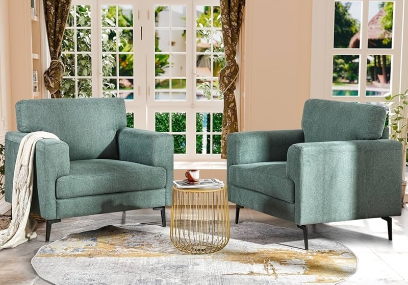 Accent Chair Set of 2 Curved Barrel Back Splayed Gold Legs
