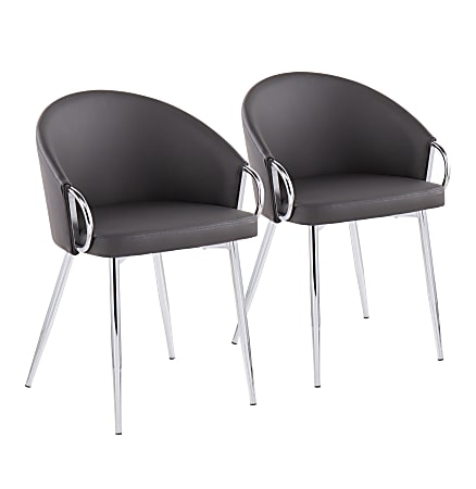 Accent Chair Set of 2 Grey Fabric Silver Metal Sled Base Padded Arms