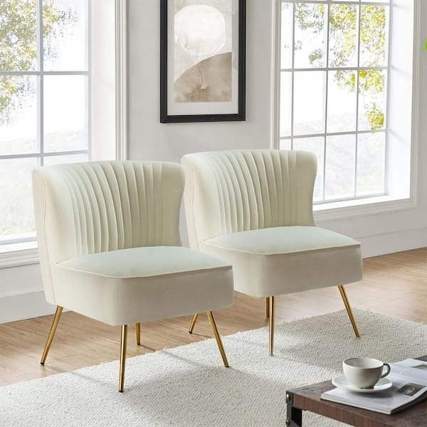 Accent Chair Set of 2 Scalloped Back Gold Legs Glam Velvet Seating